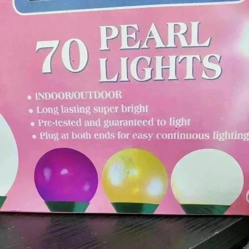 Xmas Holiday Highlights 70 Pearl Lights Purple/Gold/White Romantic Keepsake NOS